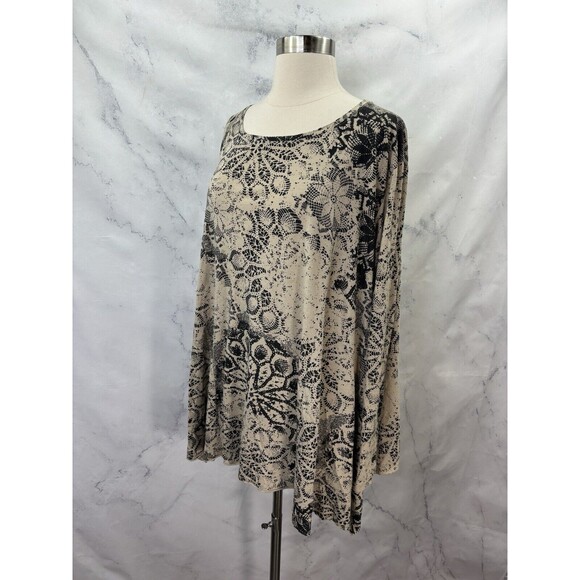 Peruvian Connection Tunic Swing Blouse Top L Boho Tan Black Lace Mandala Artsy - Picture 10 of 15
